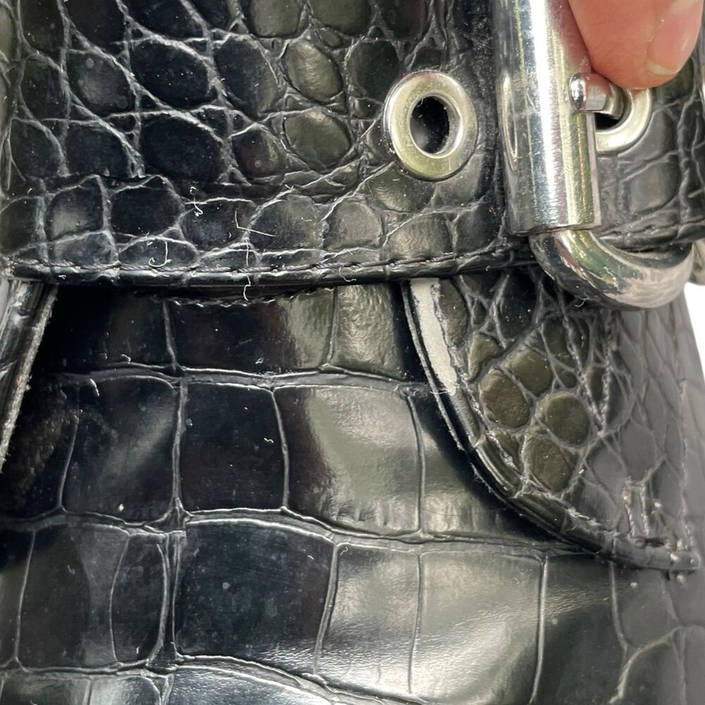 Chunky Moto Goth Punk Rock Aldo Black Patent Mock Croc Combat Boots Size 8.5 - Picture 14 of 16